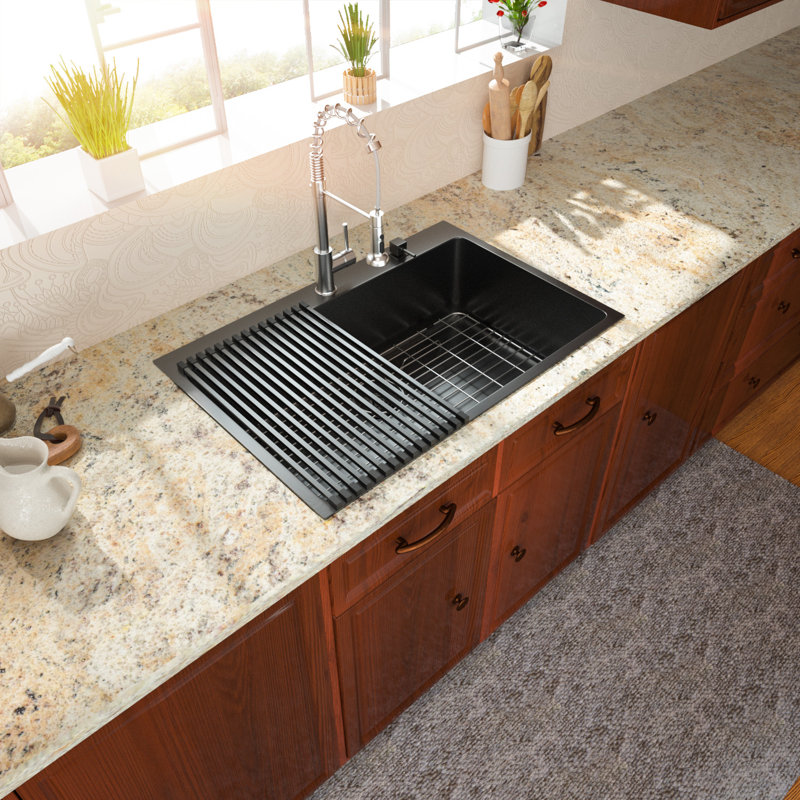 28" L x 22" W Drop-in Kitchen Sink Gunmetal Black Sink 16 Gauge Stainless Steel Single Bowl Sink