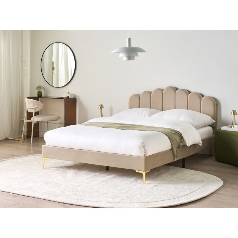 SAUVIAN Upholstered Bed, European Double (140 x 200 cm), Taupe