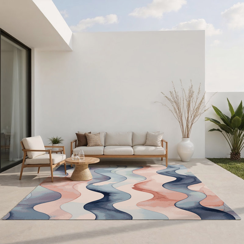 Azure Serenity Indoor And Outdoor Area Rug, Rectangle 1'6" x 2'6"