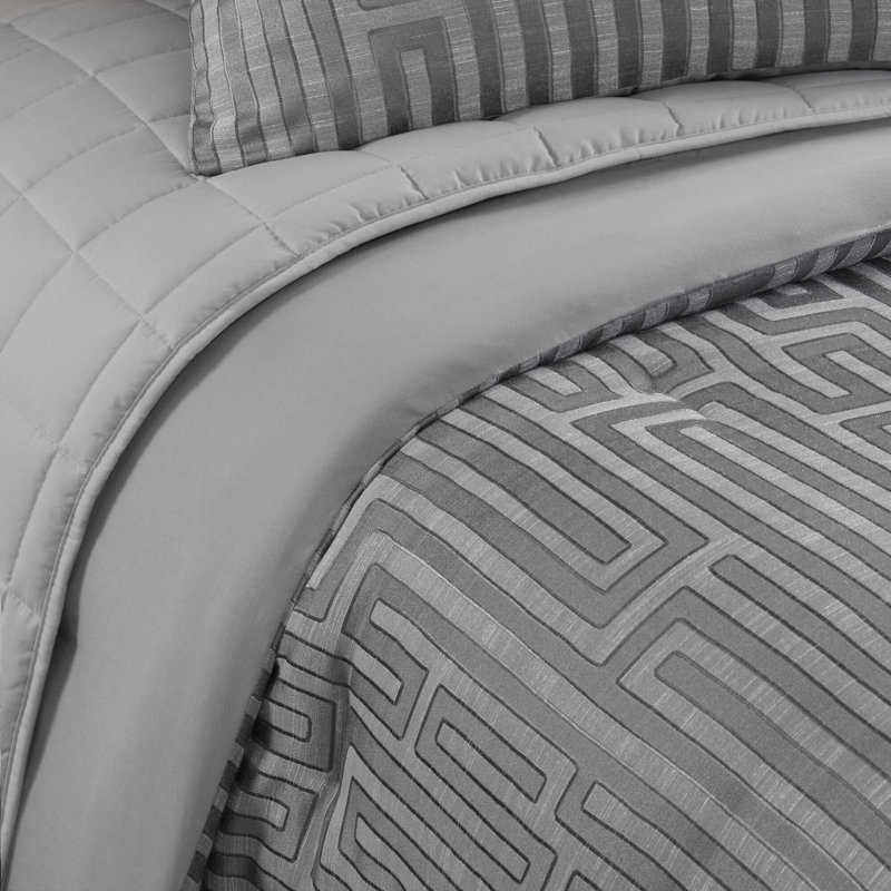 Ensemble de 10 édredons et courtepointe en jacquard de polyester, Édredon grand et 9 pièces supplémentaires, Gris