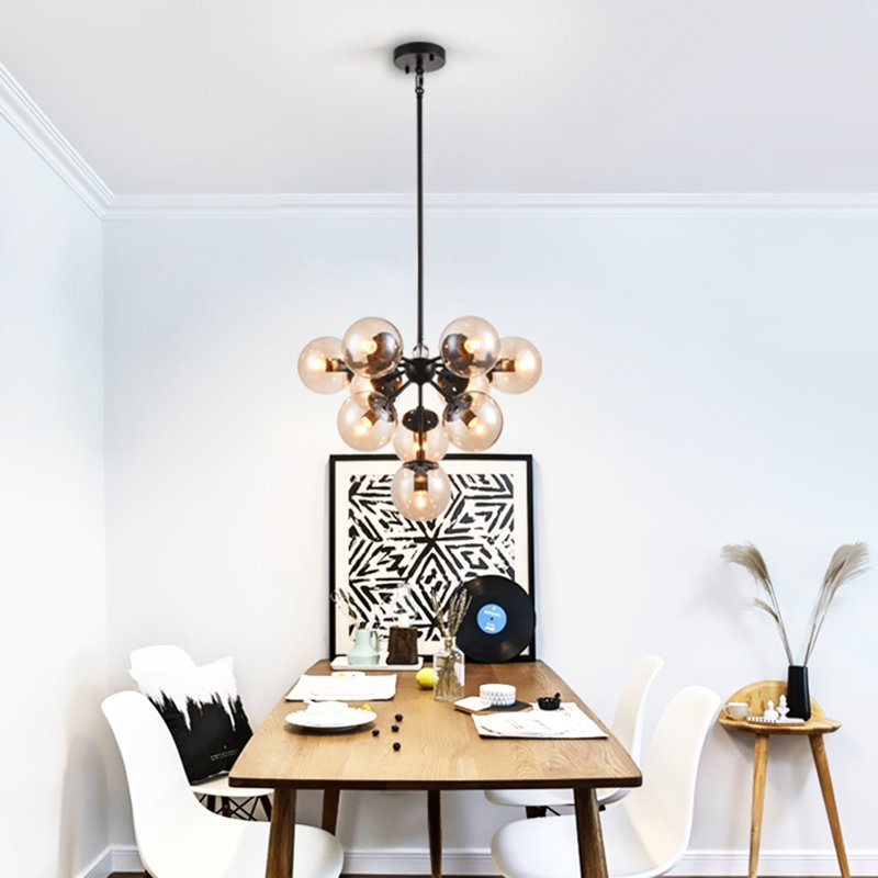 Stines 10-Light Black Chandelier with Glass Shades, Black, Champagne