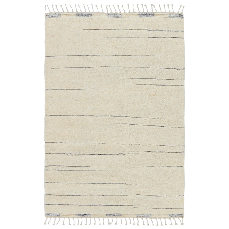 Tapis crème / gris noué à la main Keoka (10 pi x 14 pi), Rectangle 10 pi x 14 pi