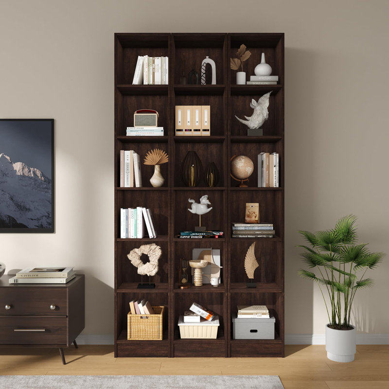 Étagère d'angle à 6 niveaux, tablette de rangement cubique ouverte, 18 compartiments pour salon et bureau, brun et rouge