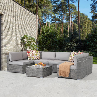 Ensemble de conversation modulaire en rotin 7 pièces avec coussins Algarin
