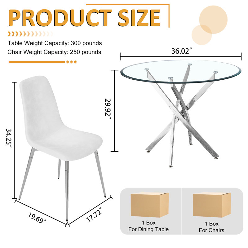 5 - Piece Glass Top Pedestal Dining Set, Gold, White/Gold