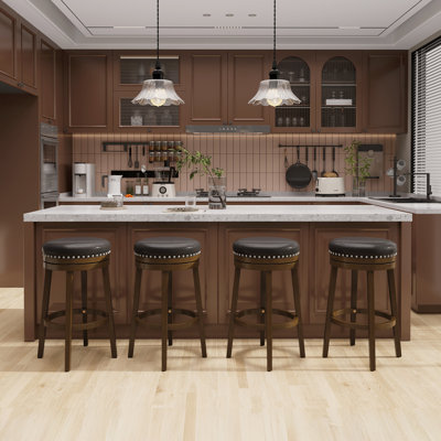 Upholstered Swivel Solid Wood Frame Bar Stool