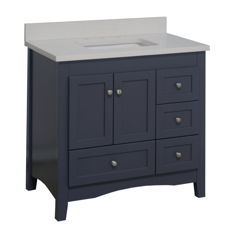 Edber 36'' Single Bathroom Vanity with Top, Marine Gray, Carrara Marble