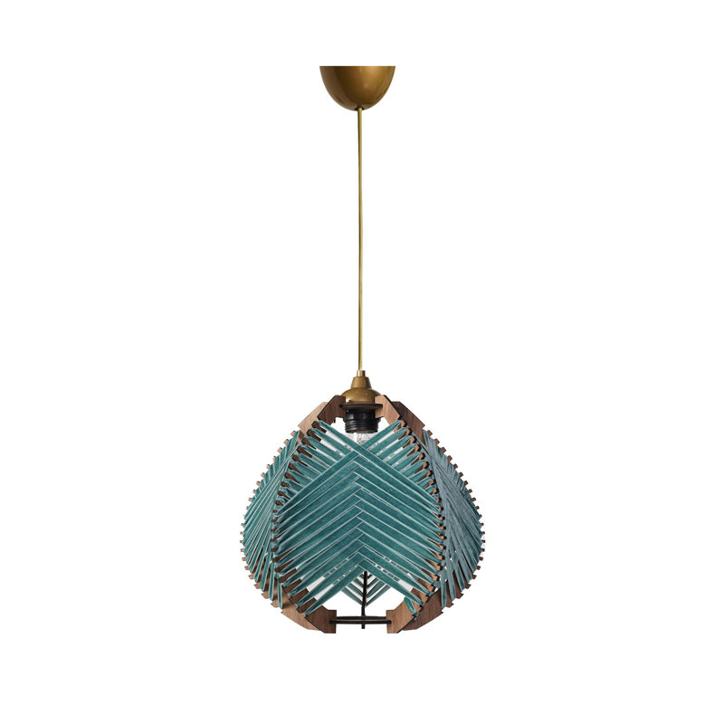 Élégant lustre bleu, 11,8 x 9,8 pouces, corps en plastique avec capuchon en coton | Hauteur réglable jusqu'à 27,6 pouces | Douille E27, 40 W maximum | Parfait pour le salon, la salle à manger ou la chambre à coucher, luminaire élégant