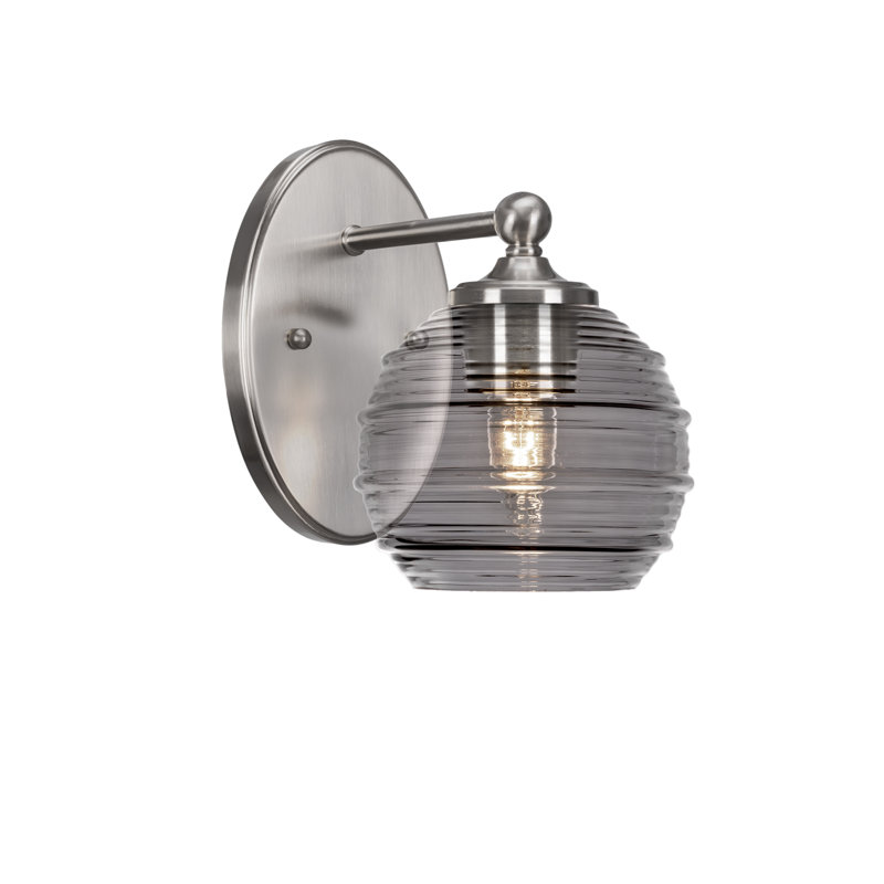 Aitkens Wall Sconce Shown With 6" Ribbed Glass, Brushed Nickel, Smoke