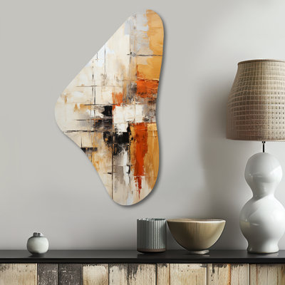 Clerence Orange Black Abstract Fractal Impressions - Fractals Boomerang Shape Assymterical Metal Wall Art
