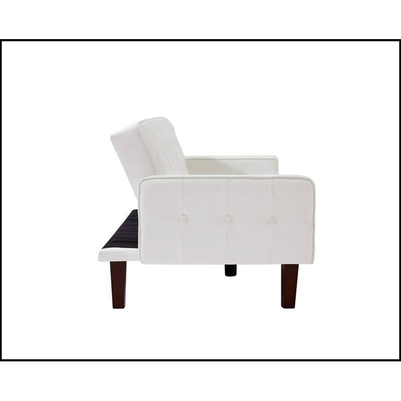 Canapé-lit à accoudoirs carrés en similicuir 74,4 po, Similicuir blanc, L 74,4 po x H 29,13 po x P 32,67 po