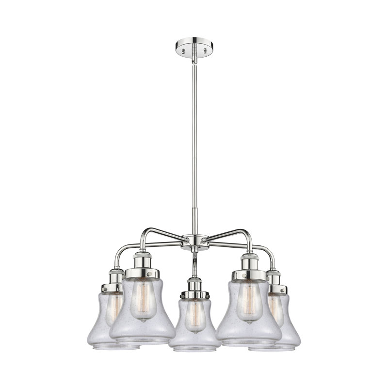 Lustre suspendu 5 lumières 24 po Bhanupriya, Bullé, Chrome poli