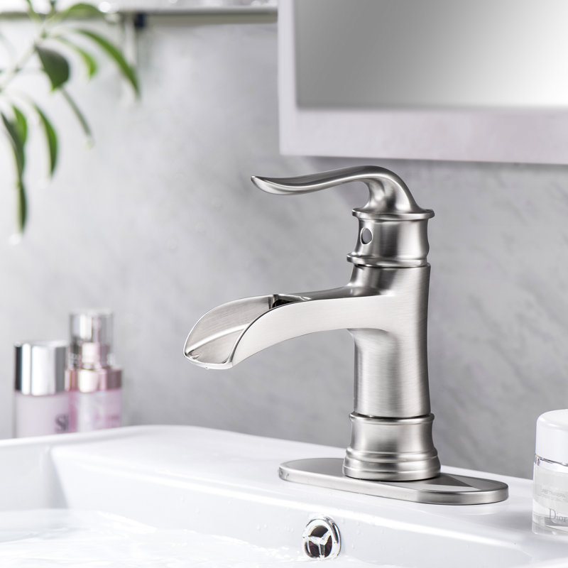 Robinet de lavabo pour salle de bain en nickel brossé, style cascade, poignée simple, finition résistante à la corrosion 1,75 gallons par minute
