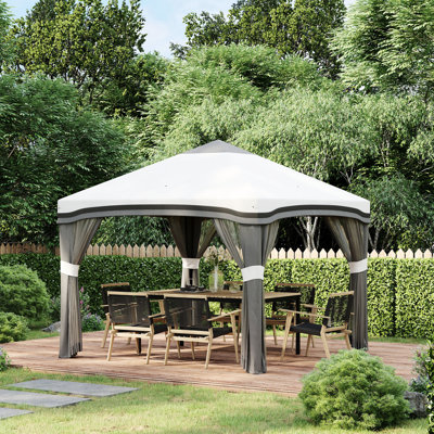 Tente de jardin pliante de 3 m (10 pi x 10 pi) avec moustiquaire, hauteur réglable, sac à roulettes et sacs de lestage inclus. Toile grise ajustable. Comprend 4 sacs. Gris. Convient au kitesurf.