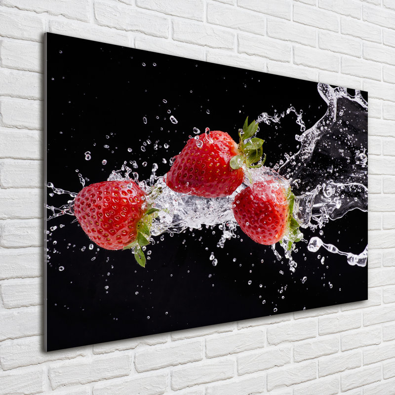 Strawberries and Water 1 Piece Wall Art on Glass