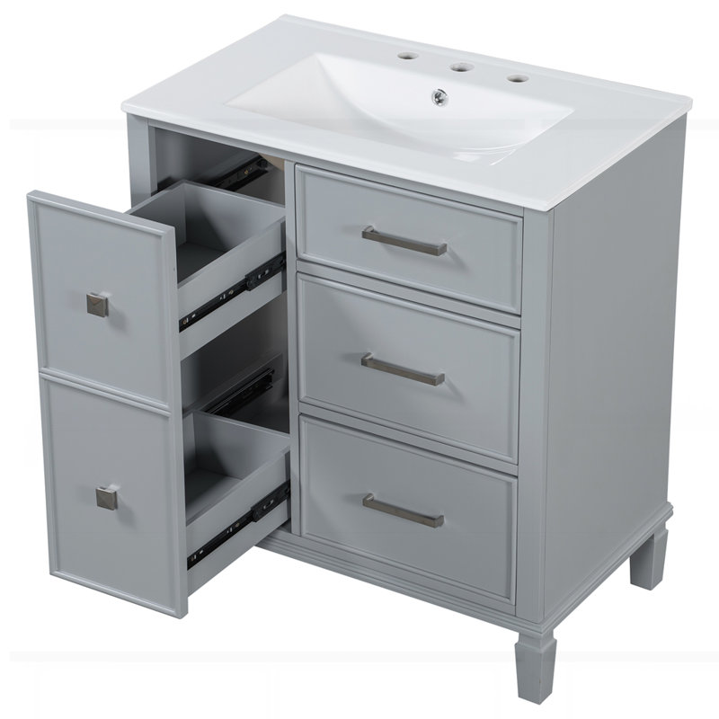 30 Inch Bathroom Vanity with Ceramic Sink, Gray
