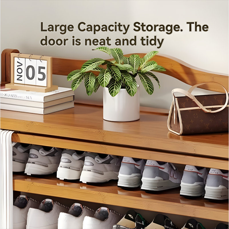 Foldable Shoe Rack For Home - Bamboo Entryway Shoe Organizer With Dust-Proof Curtain, Multi-Layer Design For Easy Storage