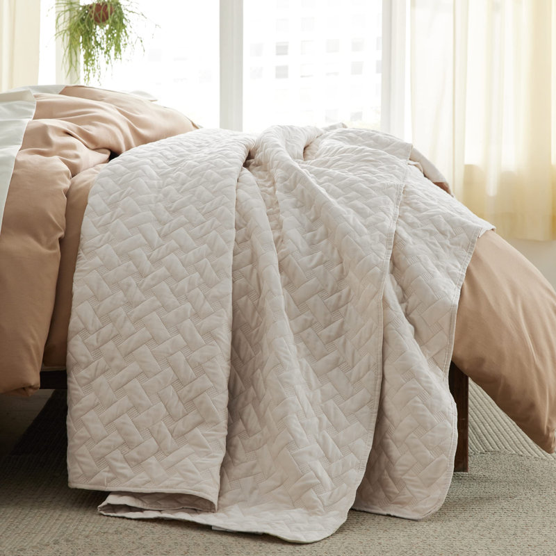 Quilts Lightweight Bedspreads with Basket Weave Pattern, Soft Quilt Bedding Set, Hazel Comforter Set Coverlet, Beige