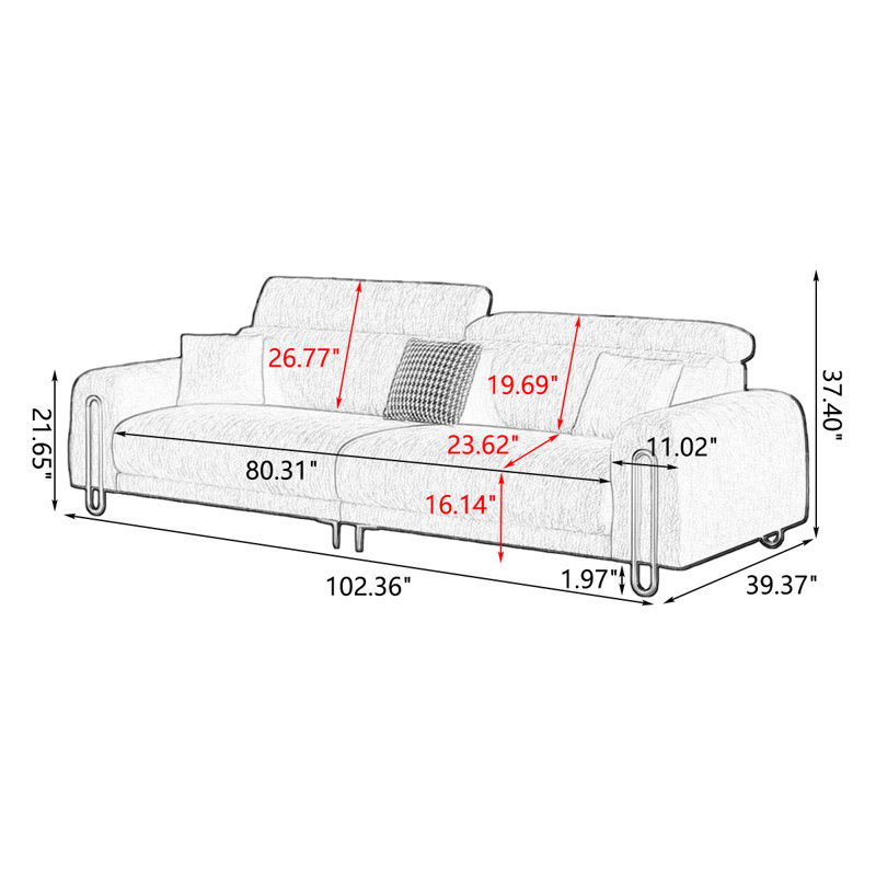 Canapé modulaire en chenille noire, H 37,4 po x l 102,36 po x P 39,37 po, Chenille noir