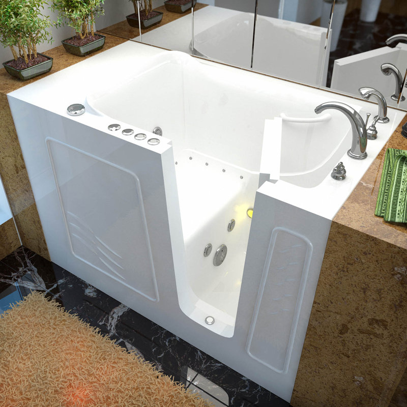 Ashton 52.8'' x 29.5'' Fiberglass Bathtub with Faucet, Right, White