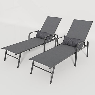 2 Pieces Outdoor Patio Swimming Pool Lounge With Pillow, Pool Lounge Chairs