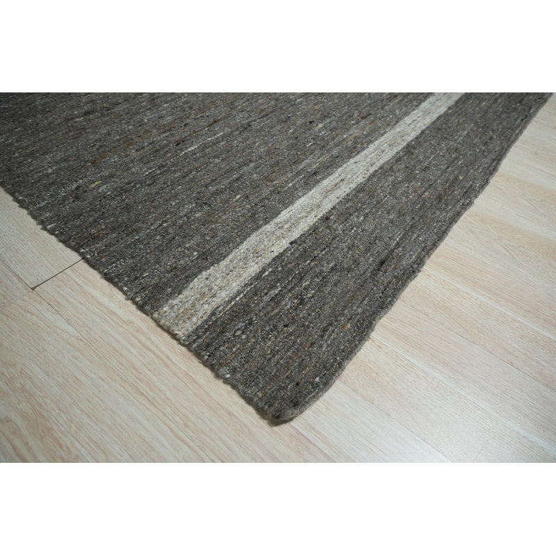 Tapis gris en laine tissé à plat Liyat, Rectangle 9 pi x 12 pi