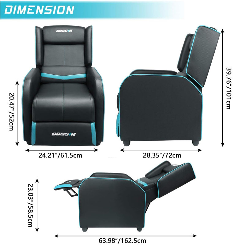 BOSSIN Adjustable Reclining Ergonomic Rocker Game Chair, Black/Blue