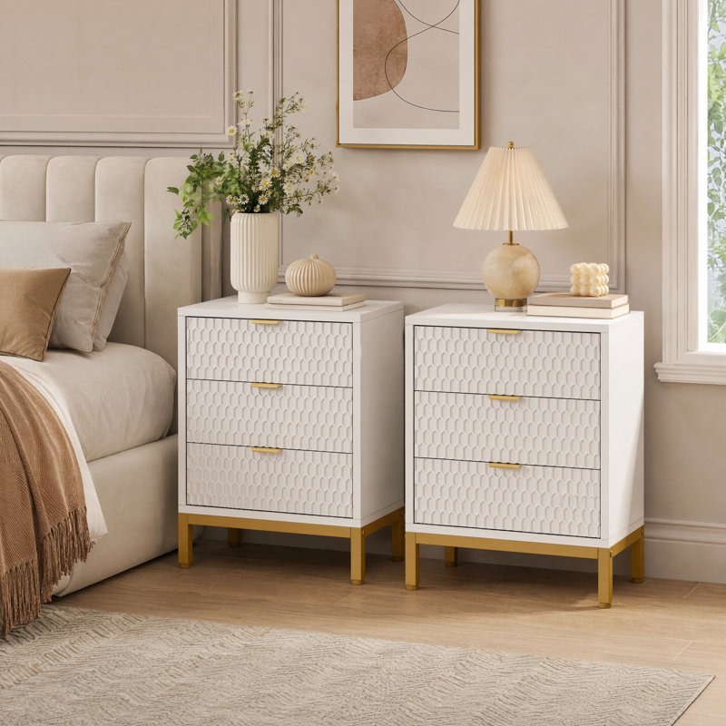 Becnel 19.7'' W Nightstand, White/Gold