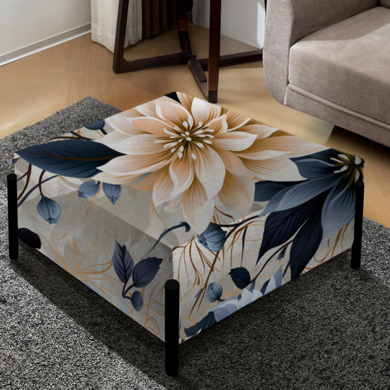 Blanc et bleu géométrique poinsettia Harmony Elegance - Grand repose-pieds carré floral