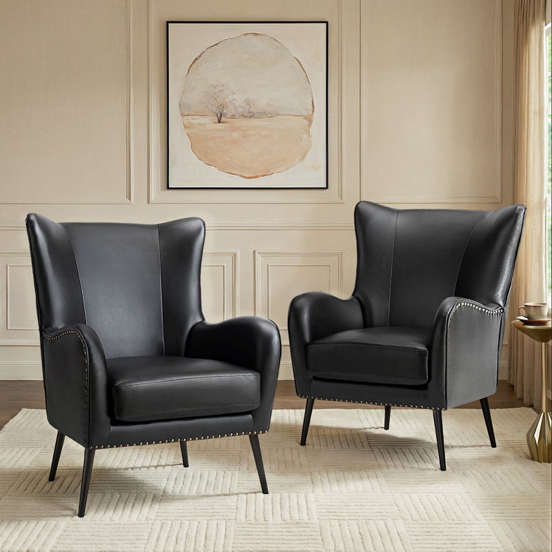 Fauteuil à oreilles 30 po Atalyia, Cuir végétalien noir