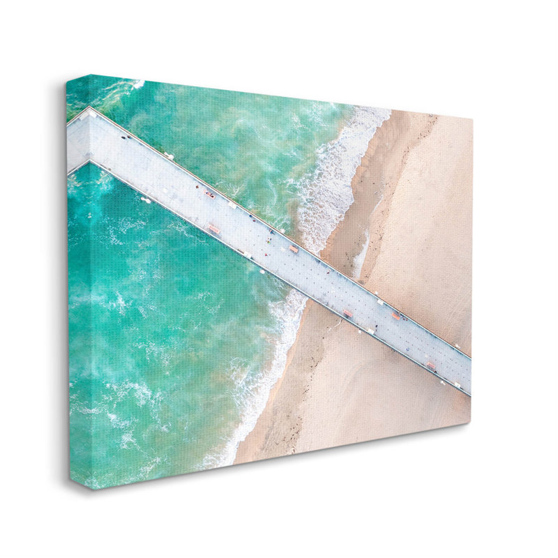 Aerial Ocean Beach Bridge Coastal Canvas Print, 20x16