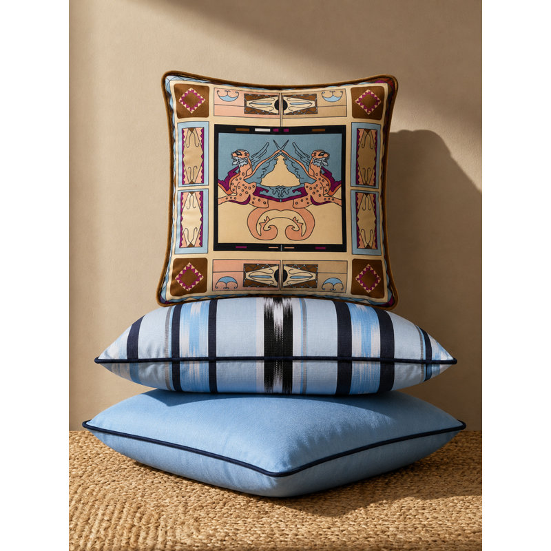 Zeugma Mosaic Printed Silk Pillow, Taupe