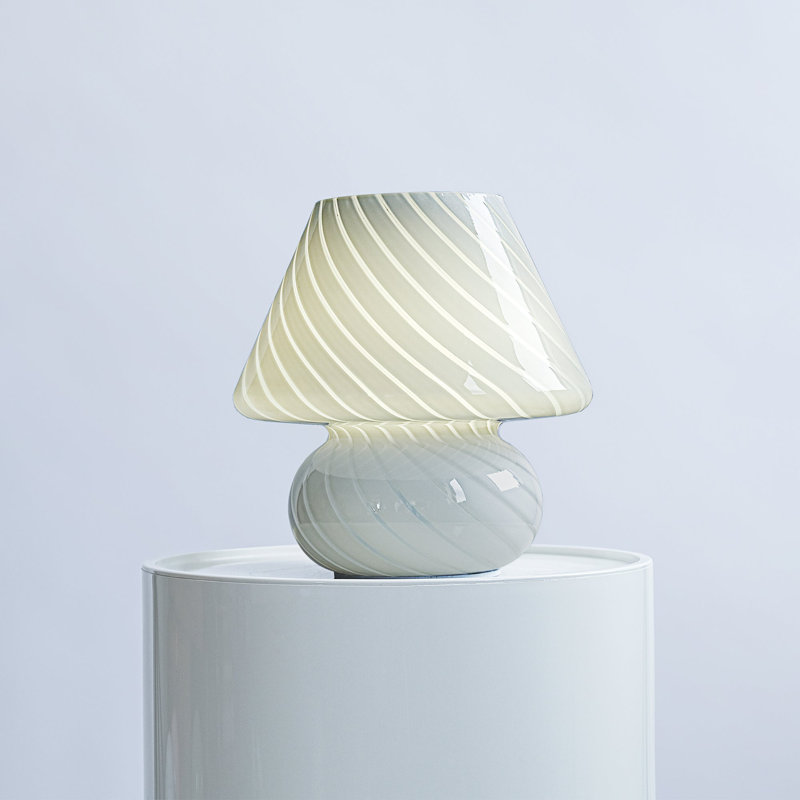 Glass Mushroom Table Lamp, Standard, White Stripe, 10" H x 9" W x 9" D