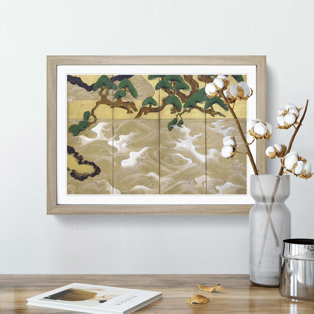 Waves at Matsushima by Tawaraya Sotatsu - Framed Print