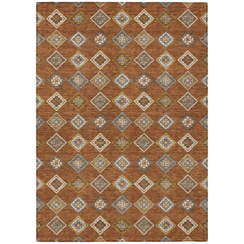 Machine Washable Indoor/Outdoor Chantille ACN2624 Diamond Rug, 10' x 14', Paprika