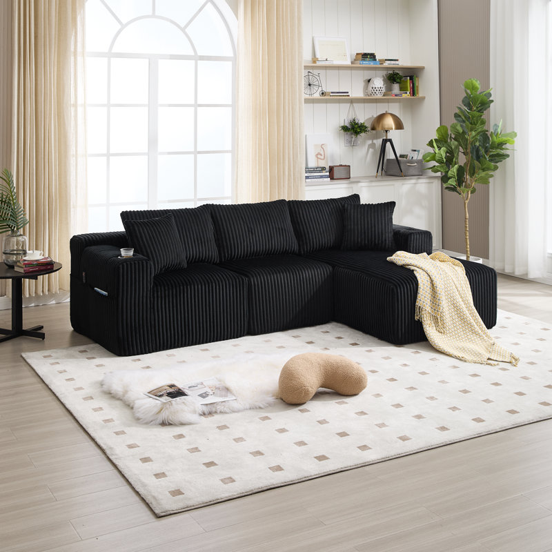 3 Seater Corduroy Sofa, Black