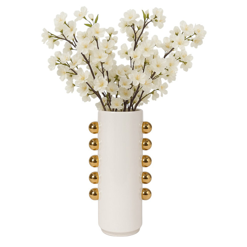 Stoneware Vase with Decorative Spherical Accents and Contemporary Design - Modern Stylish Stoneware Cylinder with Unique Orb Details for Chic Aesthetic Appeal