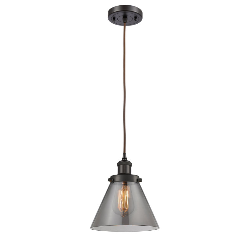 Mini-luminaire suspendu à cordon 1 lumière 8 po Ballston Urban Cone, Plaqué couleur fumée, Bronze frotté à l'huile, DEL