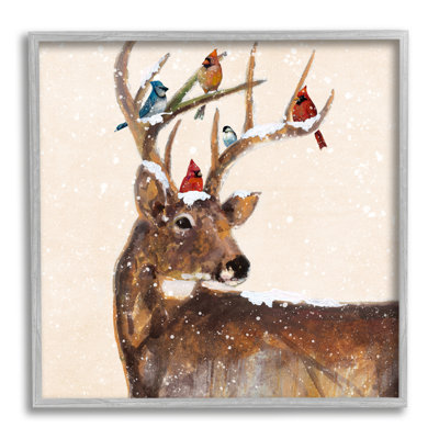 Cardinals perché des bois enneigé encadrés sur bois par Ruane Manning, peinture
