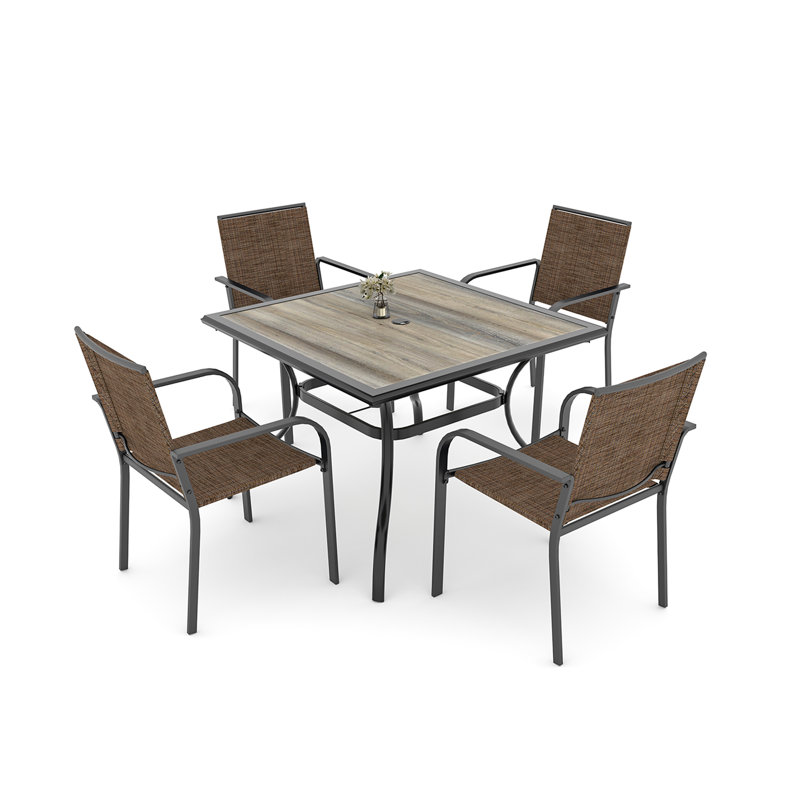 Ensemble repas pour 4 personnes avec table carrée, Brun
