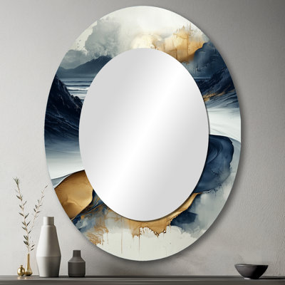 Moonlight Beach I - Grand miroir mural ovale sur métal
