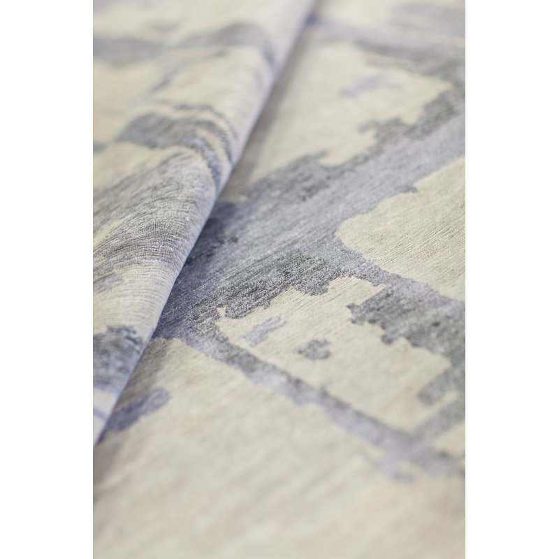 Modern Hand Knotted Abstract Area Rug in Ivory/Grey, Rectangle 6' 1" X 8' 7"