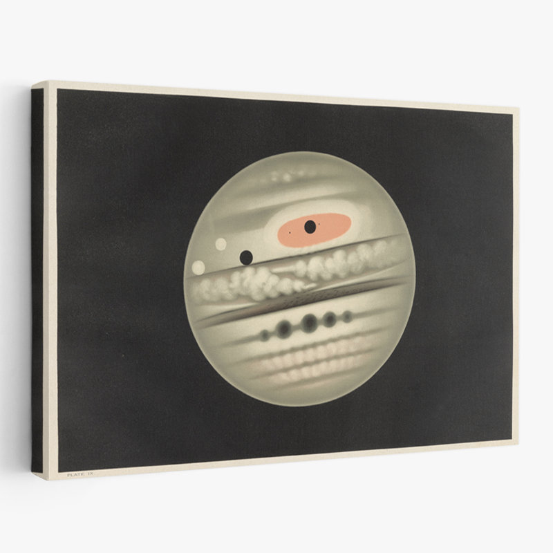 La planète Jupiter - art noir et astronomie vieilli beige, H 32 po x l 48 po