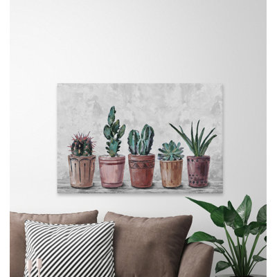 «Succulents in Terracotta Pots», reproduction d'art sur toile tendue