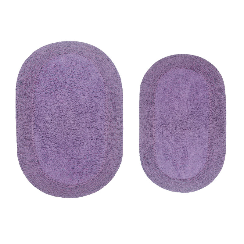 Xie Double Ruffle Oval 100% Cotton piece Bath Rug Set, Purple