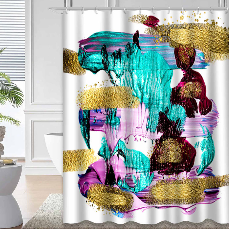 Rideau de douche imperméable doré, rideaux de douche pour la salle de bain avec 12 crochets, 72" L x 84" W