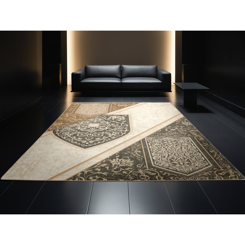 Tapis oriental doux et moelleux à motif bouclier Dunleavy, 6 X 9