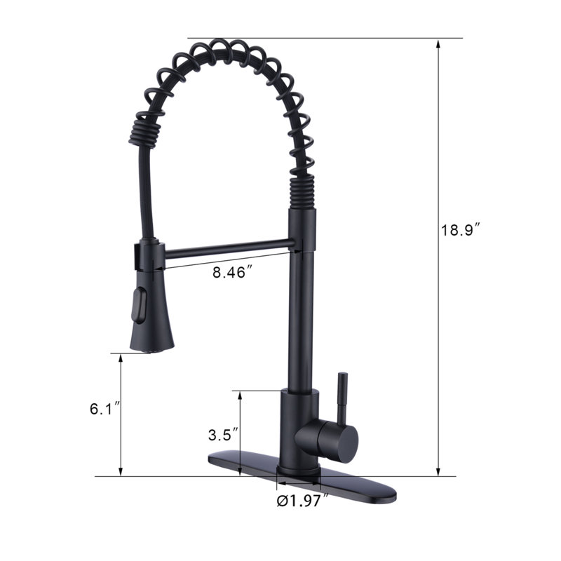 Commercial Kitchen Sink Faucet With Deck Plate, Matte Black