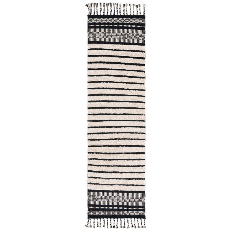 Larnette Hand Woven Cotton Pile Striped Rug, Runner 2'3" x 8'