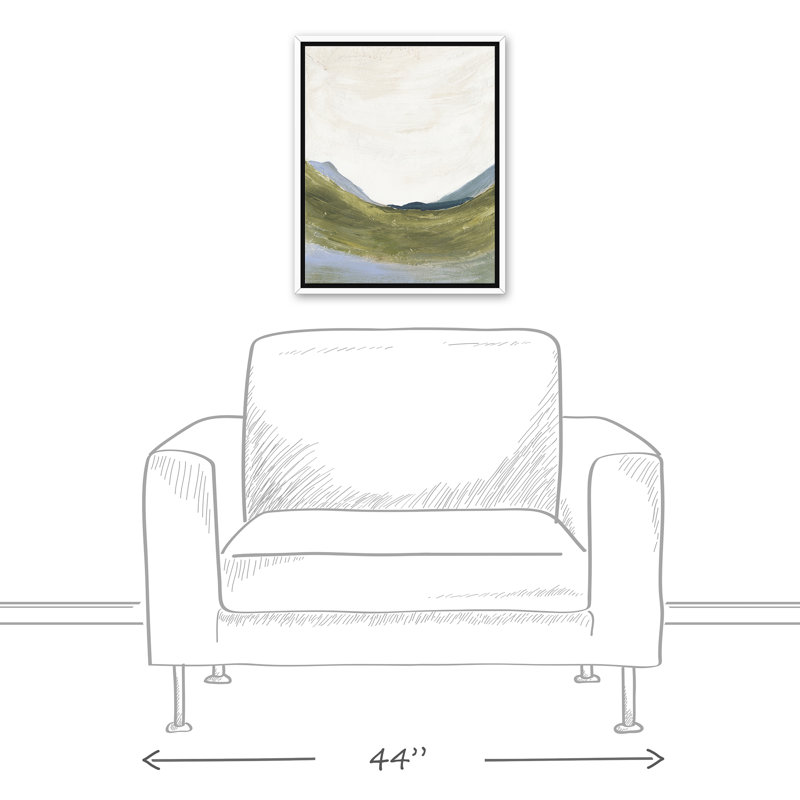 Paysage abstrait vert - peinture sur toile, H 21,75 po x l 17,75 po x P 1,75 po, Toile à cadre flottant blanc